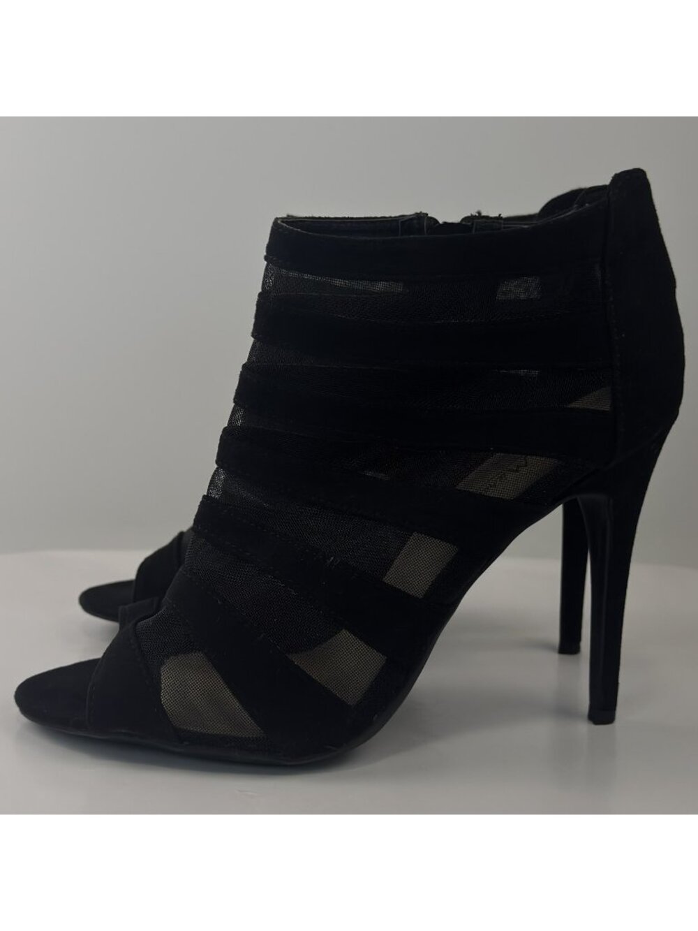 Anne Michelle Princess Stiletto Booties Womens 8 Black Cutout Mesh Peep Toe Zip